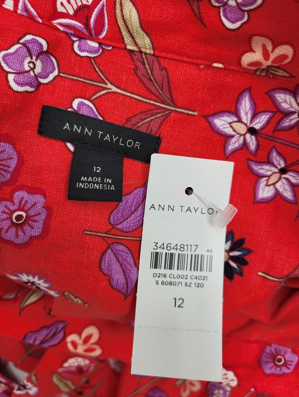 Ann Taylor Floral Linen Blend Sleeveless Shift Dress Red Purple Tie Size M New - Picture 10 of 12
